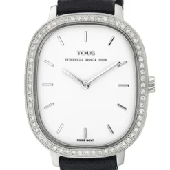 Reloj analógico Heritage con bisel de diamantes y correa de piel negra - Edición especial^TOUS Best