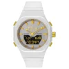 Reloj analógico/digital de acero IPG dorado con brazalete de nylon blanco Bet^TOUS Clearance