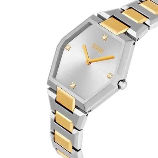 Reloj digital con brazalete de acero SS y acero IPG dorado Karat^TOUS