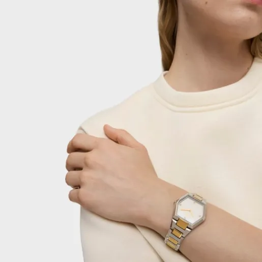 Reloj digital con brazalete de acero SS y acero IPG dorado Karat^TOUS