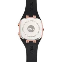 Reloj digital con correa de silicona en color negro y caja de acero IPRG rosado B-Time^TOUS Hot