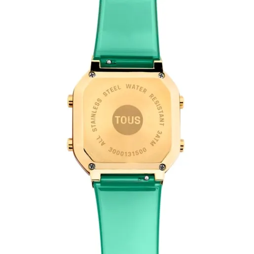 Reloj digital de policarbonato menta y acero IPG dorado D-BEAR Fresh^TOUS Hot