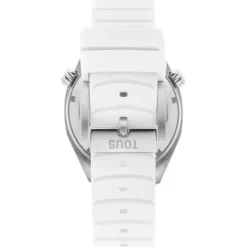 Reloj gmt automático con correa de silicona blanca, caja de acero y esfera de nácar Now^TOUS New