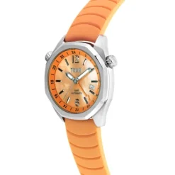 Reloj gmt automático con correa de silicona color salmón, caja de acero y esfera de nácar Now^TOUS Outlet